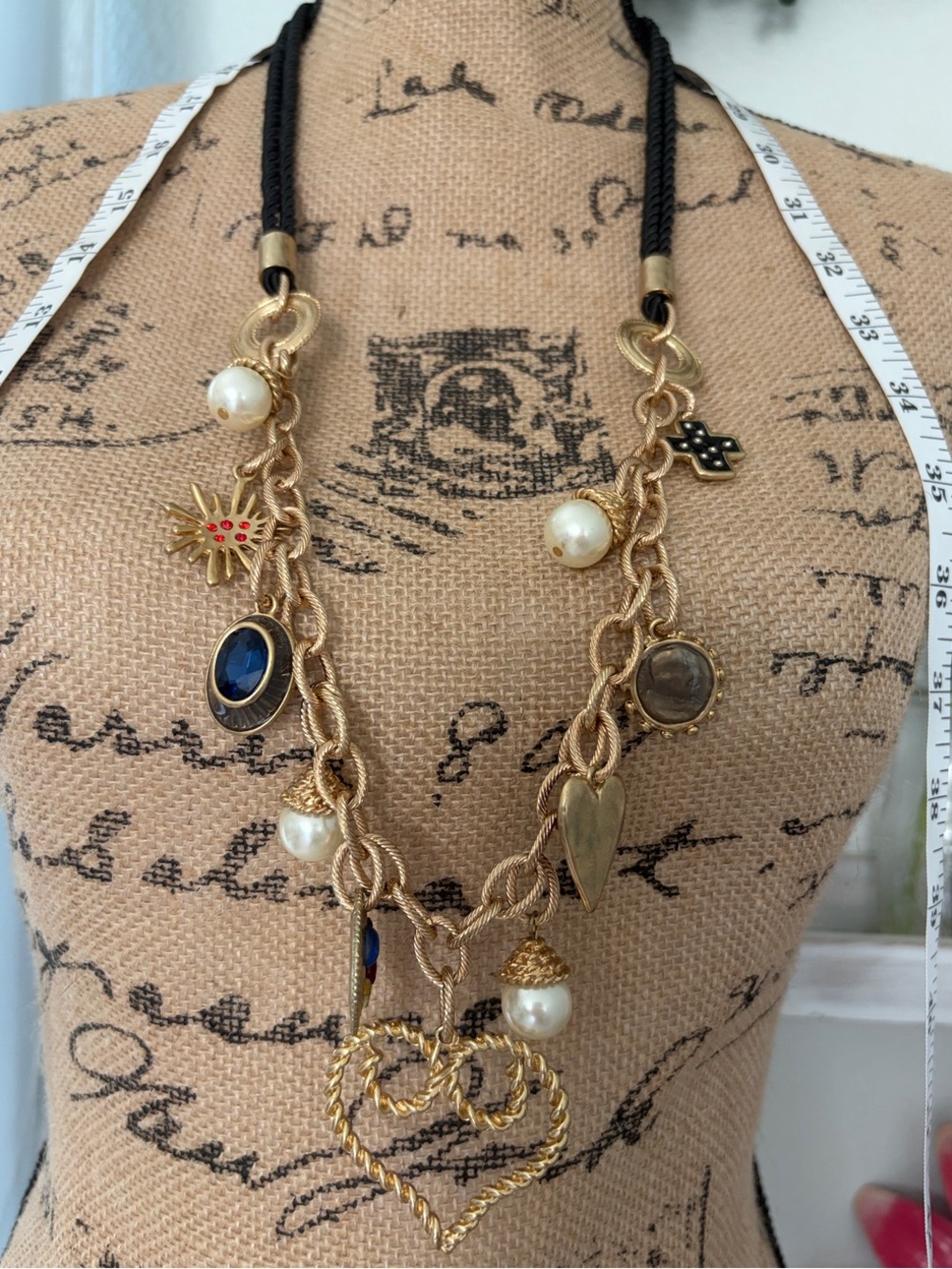 Chico's Gold-Tone Pearl and Blue Charm Necklace